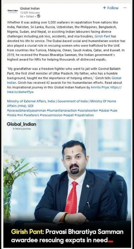 Global Indian feature story: Girish Pant, a hero’s journey helping thousands of stranded expats