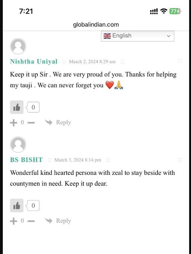Reader comments on Global Indian thanking Girish Pant for his help